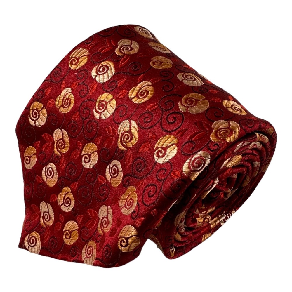 Ermenegildo Zegna Red Orange Floral Mens Pure Silk Tie 3.75 Inch Width